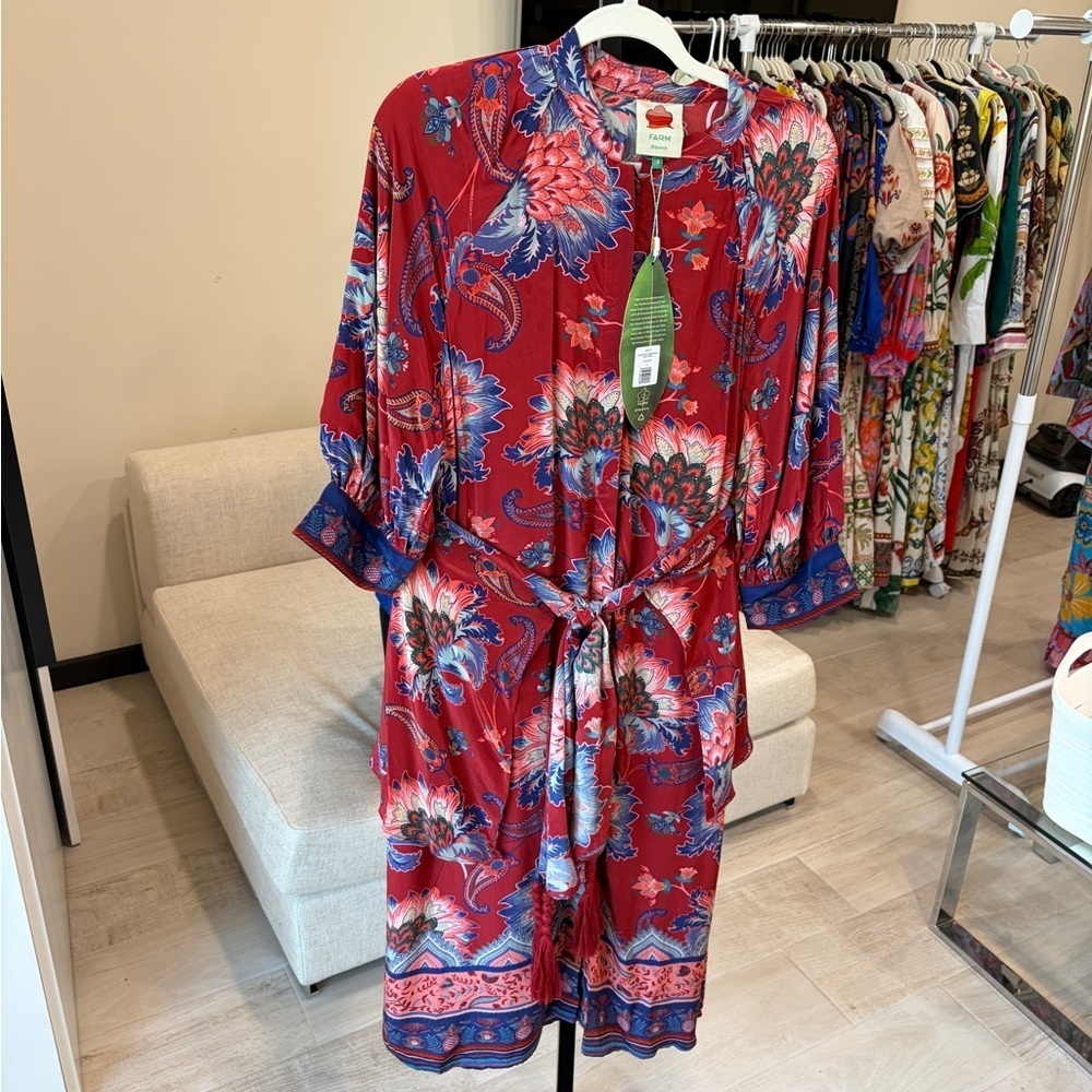 Farm Rio: Luang Red Maxi Dress with blue scarves - Mty - Picture 2 of 15